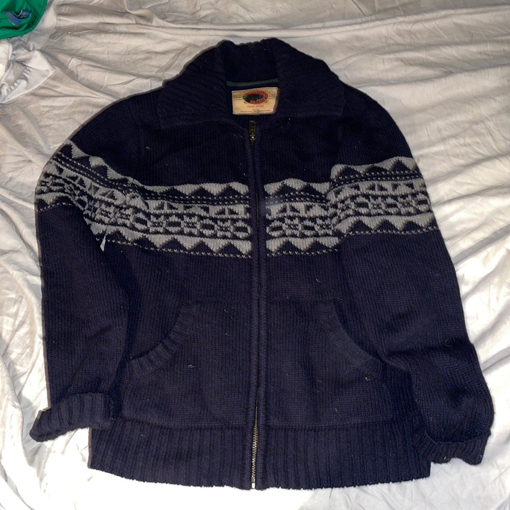Boston Traders heavy sweater warm full zip front gray &  navy size M